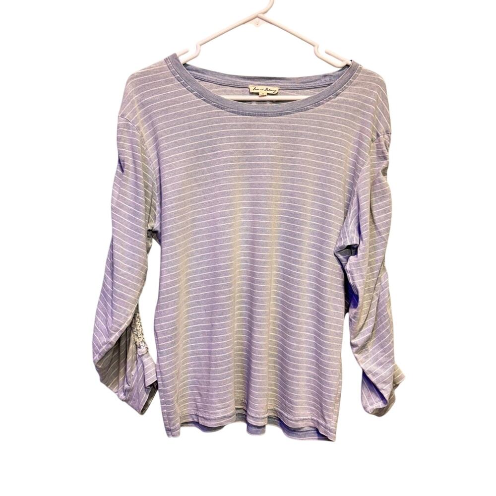 Jane and Delancey Blue Stripe Relaxed Long Ruched Sleeve Top Size M